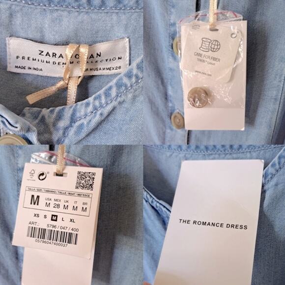 Zara Chambray Midi Dress Puff Sleeves Off-the-Shoulder Blogger’s Favorite Medium - Picture 5 of 9